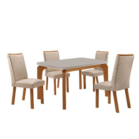Mesa de Jantar Liz 120cm Tampo Mdf Vidro Canto Copo com 4 Cadeiras Lira