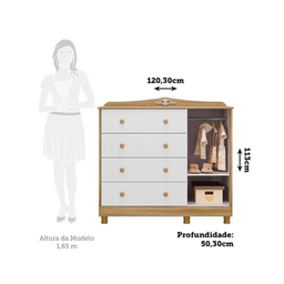 Cômoda Infantil Elô Peroba Branco Amêndoa 4 Gavetas 1 Porta - 3