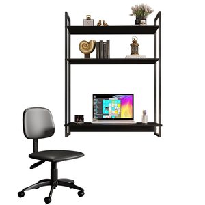 Kit Cadeira Escritório Economy com Escrivaninha Suspensa Industrial Parla F01 Preto - Lyam Decor