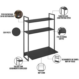 Kit Cadeira Escritório Economy com Escrivaninha Suspensa Industrial Parla F01 Preto - Lyam Decor - 5