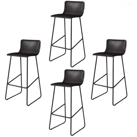 Conjunto 4 Banquetas Dubai Couro Sintético Base Aço Carbono 100cm Preto C&m Decor