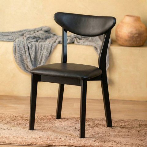 Cadeira de Jantar Floripa Madeira Maciça Estofada Prime Di Franco Madeira Preto Courino Preto