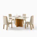 Ver imagem 2 de Sala de Jantar Agile 130x90 Tampo MDF Cadeiras Veludo Bege 130cm Bom Pastor Móveis