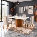 Ver imagem 1 de Sala de Jantar Agile 130x90 Tampo MDF Cadeiras Veludo Bege 130cm Bom Pastor Móveis