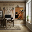 Ver imagem 1 de Quadro Decorativo Nerfetiti com Gato Fundo Marrom - 70x50cm:moldura Preta