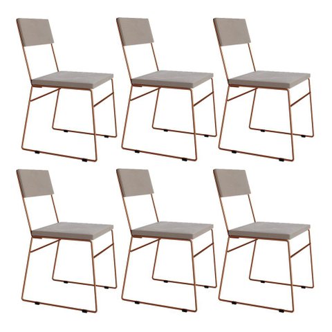 Kit 6 Cadeiras Málaga Veludo Bege Base Cobre para Mesa Sala Cozinha - Cobre/bege