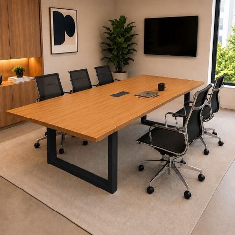 Mesa Reunião Mesa de Reunião Industrial 100% MDF 200cm Freijó com Preto F5 Office