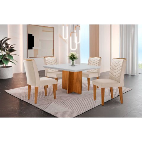 Conjunto Sala de Jantar Mesa Olímpia 90cm Tampo em Mdf Canto Copo e 4 Cadeiras Liz Moderna