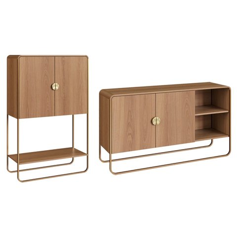 Conjunto Sala de Estar Buffet e Bar Estilo Orgânico Hanover/dourado