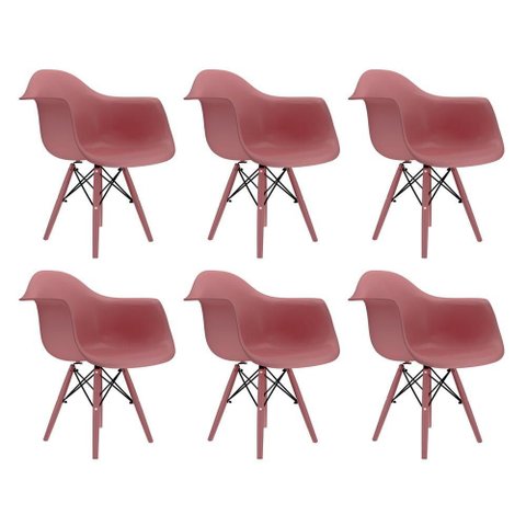 Conjunto 6 Cadeiras Eames com Braço Rodonita Pés em Polipropileno