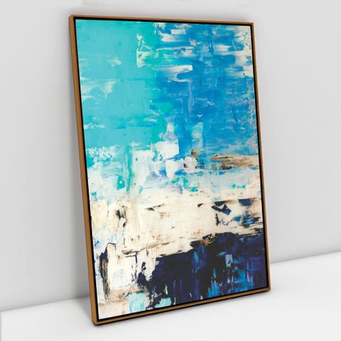 Quadro Decorativo em Canvas Abstrato Blue TaColado Moldura Flutuante 4,5cm Freijó 120 x 80cm
