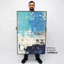 Ver imagem 2 de Quadro Decorativo em Canvas Abstrato Blue TaColado Moldura Flutuante 4,5cm Freijó 120 x 80cm