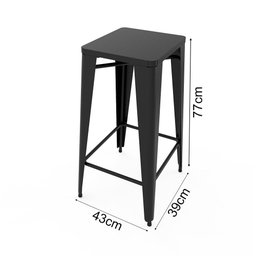 Kit 3 Banquetas Alta Industrial Bistrô Iron Tolix sem Encosto em Aço Assento Preto - 4