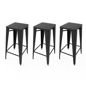 Kit 3 Banquetas Alta Industrial Bistrô Iron Tolix sem Encosto em Aço Assento Preto