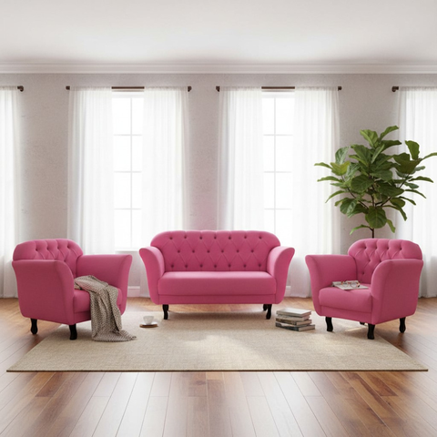 Kit Namoradeira + 2 Poltronas Decorativa Dália Veludo Rosa