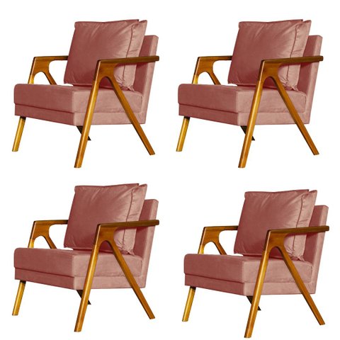 Kit 4 Poltronas Cadeira Mona Luxo Recepção - Veludo Rose