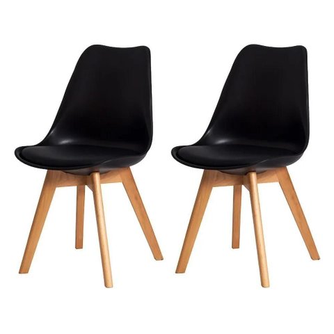 Kit 2 Cadeiras Estofadas com Encosto para Mesa de Jantar Cozinha Sala Saarinen Leda Wood Preta