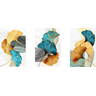 Tríptico - Quadros Decorativos Floral Azul Dourado Grande:Branco - 4
