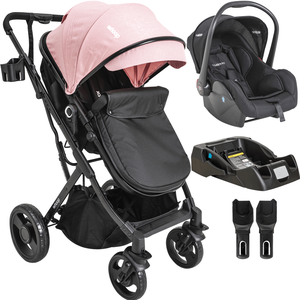Carrinho de Bebe Kiddo Vox Ii com Bebe Conforto e Base Rosa