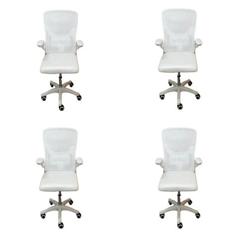 Kit com 4 Cadeiras Escritório Diretor Tela Mesh Braço Regulável Ajuste Lombar Bogotá Branco