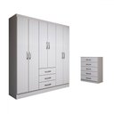 Ver imagem 3 de Guarda-roupa Casal Simon 6 Portas 3 Gavetas com Cômoda 5 Gavetas Branco - Panorama Móveis