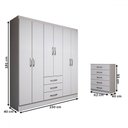 Ver imagem 4 de Guarda-roupa Casal Simon 6 Portas 3 Gavetas com Cômoda 5 Gavetas Branco - Panorama Móveis