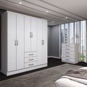 Ver imagem 5 de Guarda-roupa Casal Simon 6 Portas 3 Gavetas com Cômoda 5 Gavetas Branco - Panorama Móveis