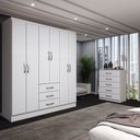 Ver imagem 1 de Guarda-roupa Casal Simon 6 Portas 3 Gavetas com Cômoda 5 Gavetas Branco - Panorama Móveis