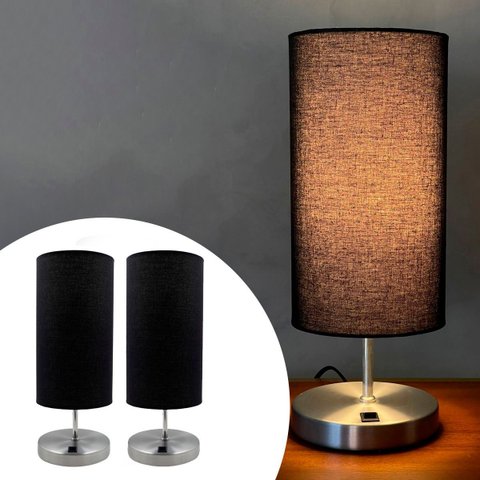 Kit 2 Abajur Luminaria de Mesa Redondo Interruptor Ref 84 Decoração Casa Sala Quarto Escritório