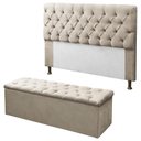 Ver imagem 1 de Kit Cabeceira + Calçadeira Baú Sofia King 195cm Corino Bege - LM DECOR