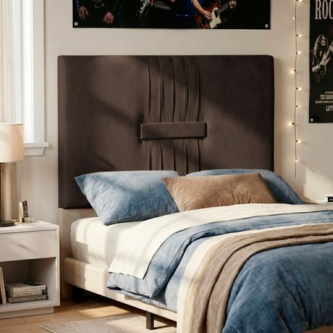Cabeceira Painel Estofada Nevada Suede Marrom Solteiro 90cm para Cama Box - Arkell