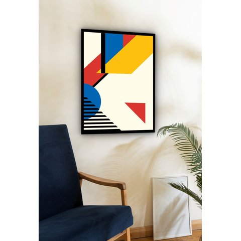 Quadro Decorativo Abstrato Amarelo Geométrico - 70x50cm:moldura Branca