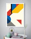 Ver imagem 2 de Quadro Decorativo Abstrato Amarelo Geométrico - 70x50cm:moldura Branca