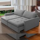 Ver imagem 2 de Sofá Cama Retrátil Reclinável para Sala de Estar 208cm Lari F04 Linho Cinza - Lyam Decor