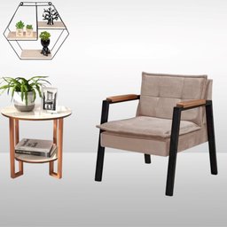 Poltrona Fortaleza Veludo Capuccino Base em Metal Preto - 3