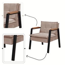 Poltrona Fortaleza Veludo Capuccino Base em Metal Preto - 6