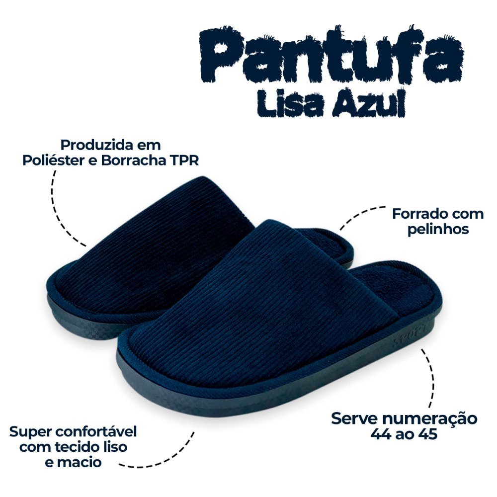 Pantufa Masculina Lisa Azul Confortável 44/45 Antiderrapante - 5