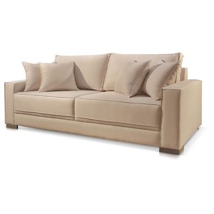 Sofá 3 Lugares Fixo Living Marrocos Veludo Bege Médio 2,4m Mk
