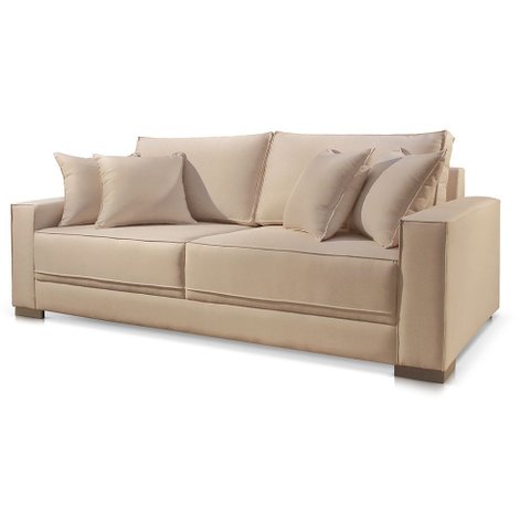 Sofá 3 Lugares Fixo Living Marrocos Veludo Bege Médio 2,4m Mk