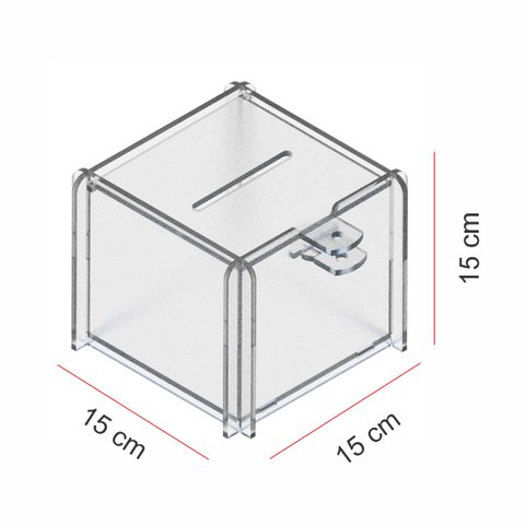 Urna Acrílico Sorteio Caixa Sugestões Cubo Cofre 15 X 15 Cm