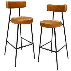 Kit 02 Banquetas Altas Bar Sala De Jantar Estrutura Em Aço Milão F01 Couríssimo Whisky - Lyam