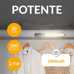 Luminária com Sensor de Presença para Armário 30 Leds Recarregável 1800mah Momo Glow - 7