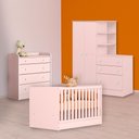 Ver imagem 1 de Conjunto Berço Mini Cama, Cômoda Trocador e Guarda Roupa C/ Cômoda Rosa