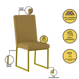 Kit 8 Cadeiras de Jantar com Base Ferro Dourado Luxo Balaqui Cor:capuccino - 4
