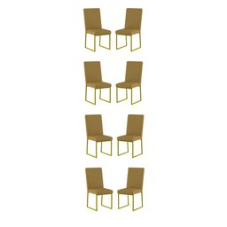 Kit 8 Cadeiras de Jantar com Base Ferro Dourado Luxo Balaqui Cor:capuccino - 1
