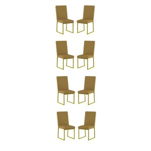 Kit 8 Cadeiras de Jantar com Base Ferro Dourado Luxo Balaqui Cor:capuccino