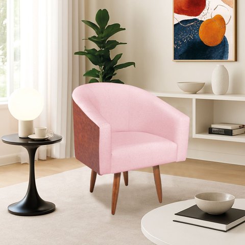 Poltrona Jade Decorativa Moderna Sala de Estar Quarto Escritório Conforto Corano Nozes e Suede Pés P