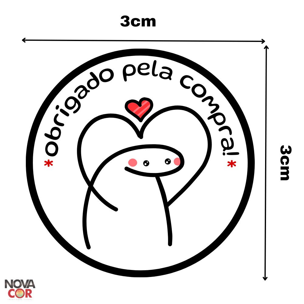 Adesivo Obrigada Pela Compra Flork Coração Redondo 3x3cm 200un - 4