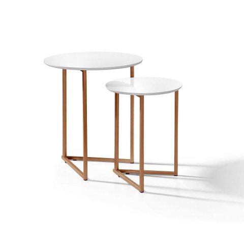 Mesa Lateral de Sala Pé de Ferro Estilo Industrial Tampo Mdf