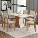 Ver imagem 1 de Conjunto Sala de Jantar Layla Trend 6 Lugares Tampo MDF Cadeiras Estofadas Off White 160cm Casa 812